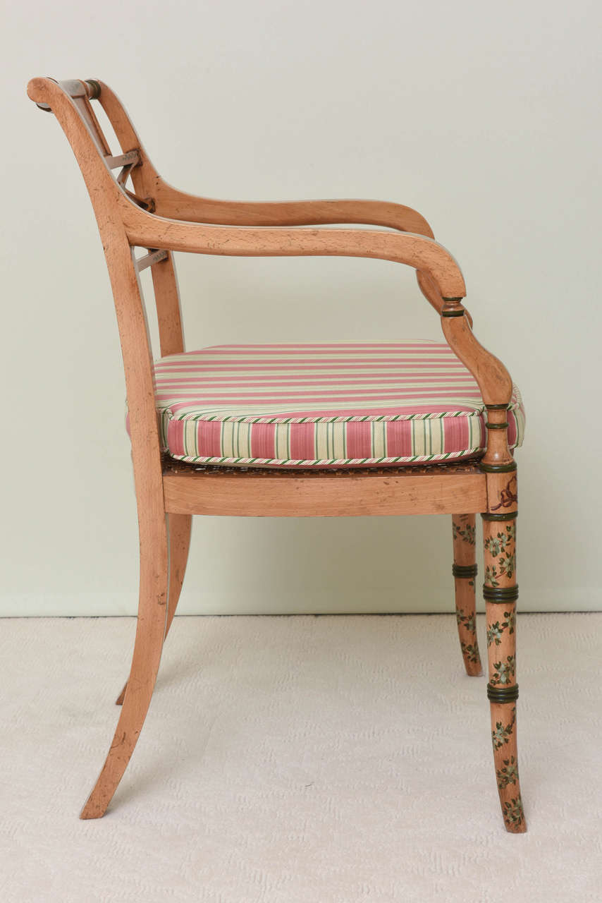 Pair of Regency Style Satinwood and Painted Armchairs 1