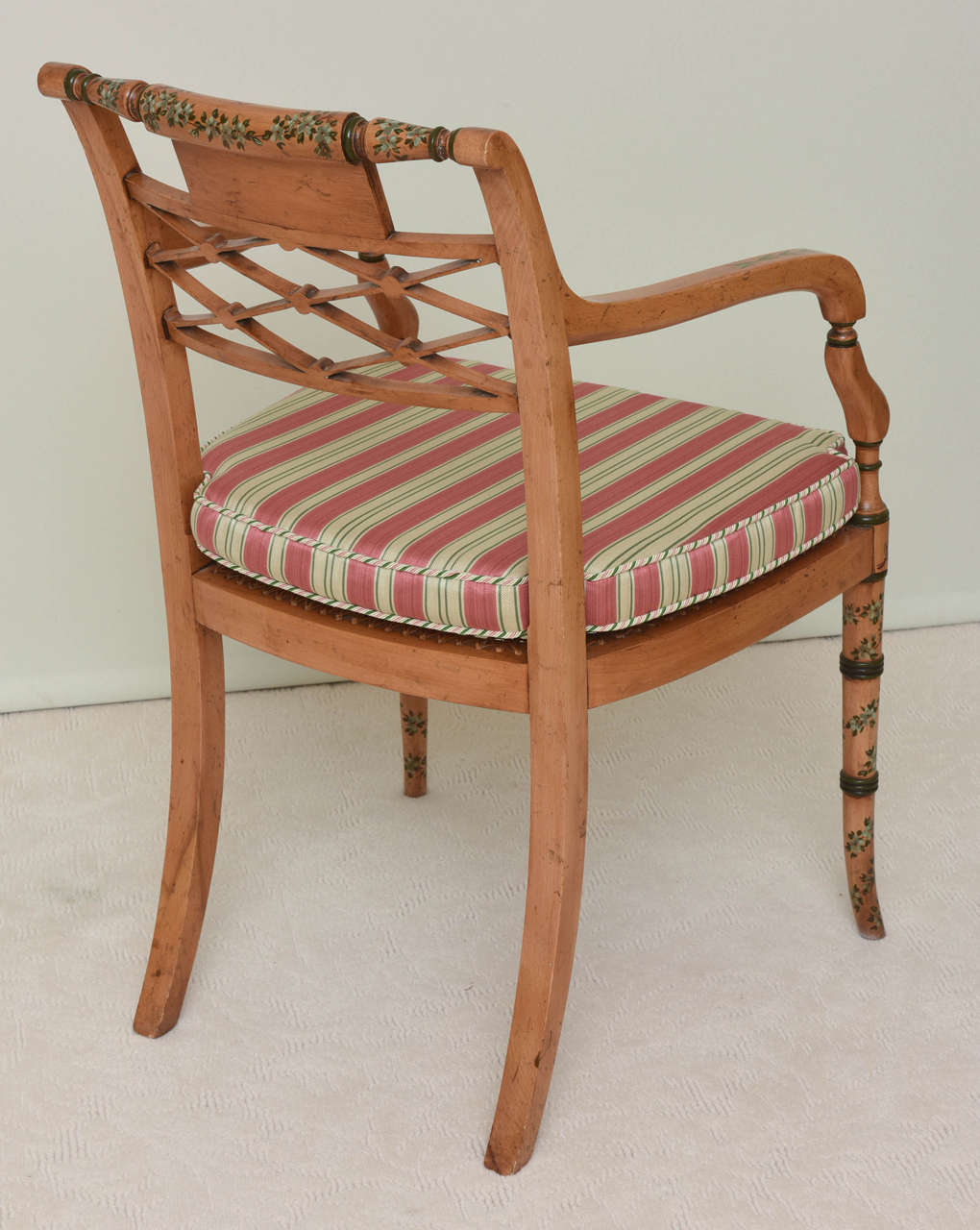 Pair of Regency Style Satinwood and Painted Armchairs 2