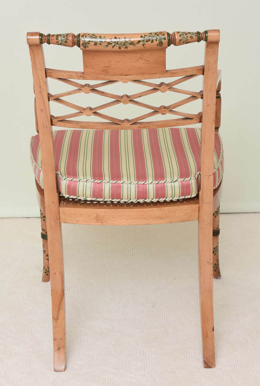 Pair of Regency Style Satinwood and Painted Armchairs 3