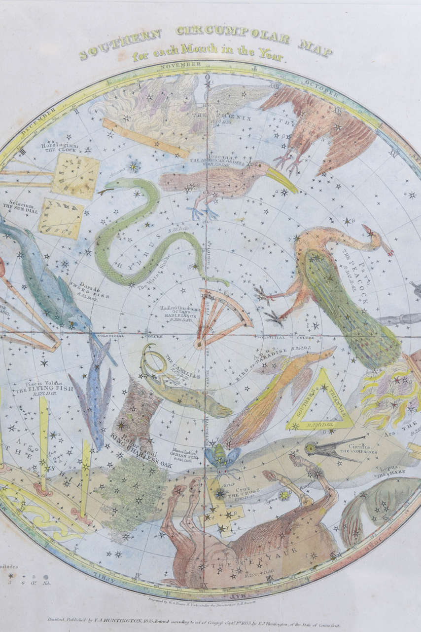 Mid-19th Century 19th Century Set of Six Hand-Colored Zodiac and Celestial Prints