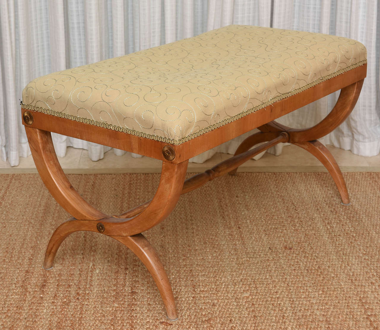 20th Century Biedermeier Style Fruitwood Curule-Form Bench