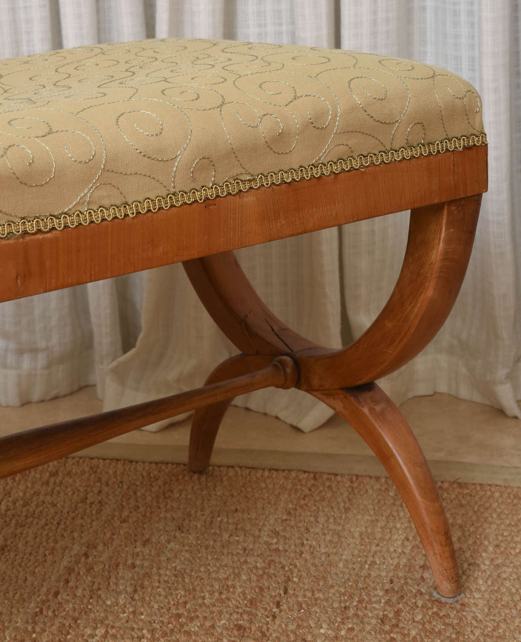 Biedermeier Style Fruitwood Curule-Form Bench 1