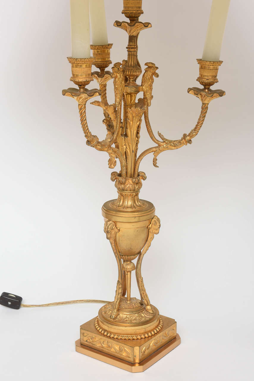 Superb Pair of French Neoclassical Ormolu Candelabra Lamps In Excellent Condition In New York, NY
