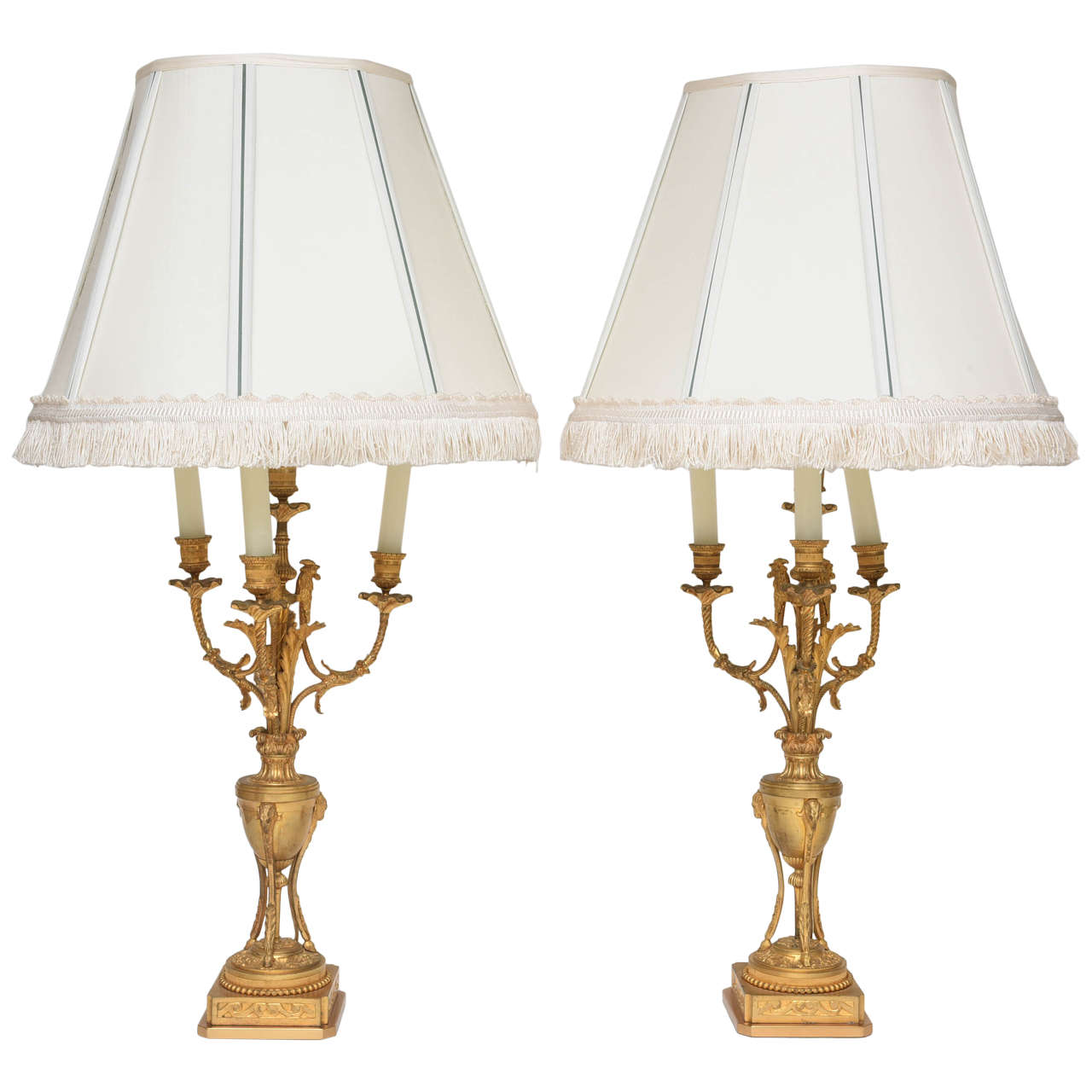 Superb Pair of French Neoclassical Ormolu Candelabra Lamps