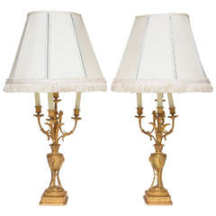 Superb Pair of French Neoclassical Ormolu Candelabra Lamps