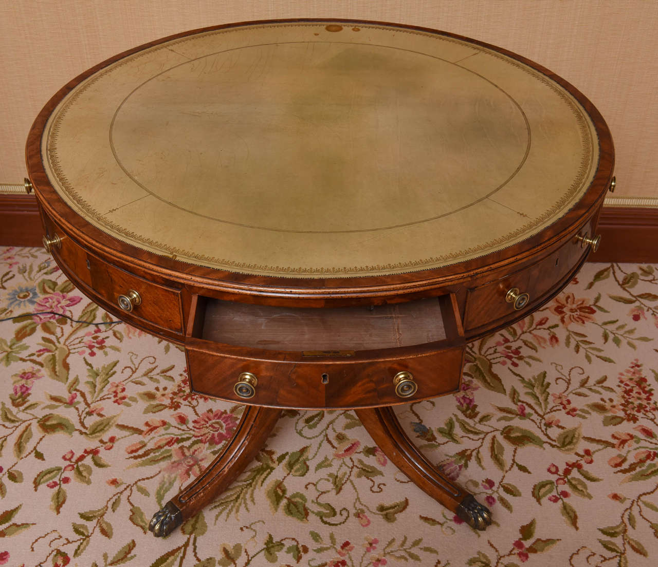 Fine Regency LeatherTop Mahogany Drum Table For Sale at 1stDibs