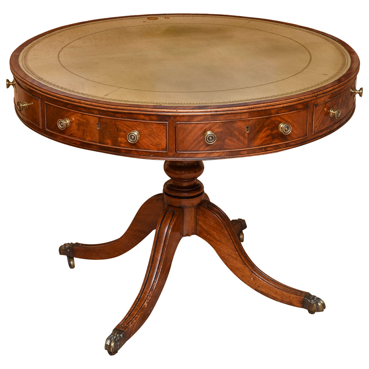 Fine Regency LeatherTop Mahogany Drum Table For Sale at 1stDibs