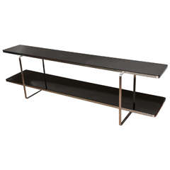 Two-Tiered Long Modernist Black Glass Console Table