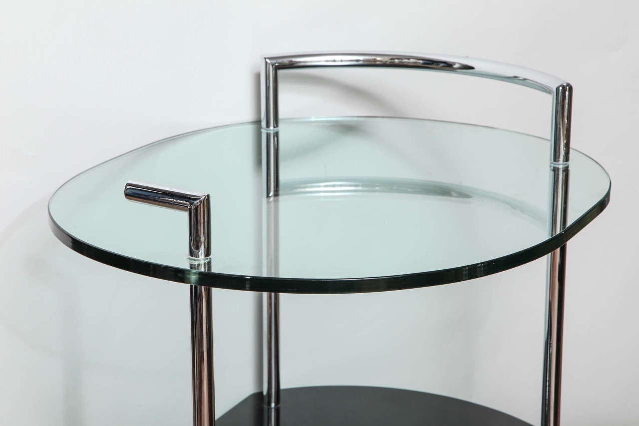 Modernist Two-Tiered Glass, Lacquer and Nickel-Plated Bar Cart 1