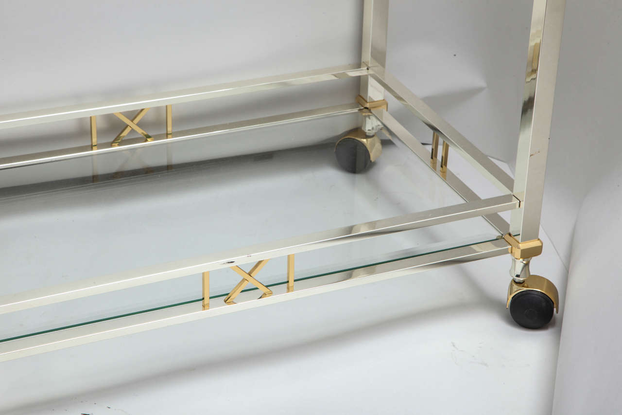 Italian Nickel-Plated and Brass Beveled Glass Bar Cart 5