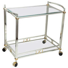 Italian Nickel-Plated and Brass Beveled Glass Bar Cart
