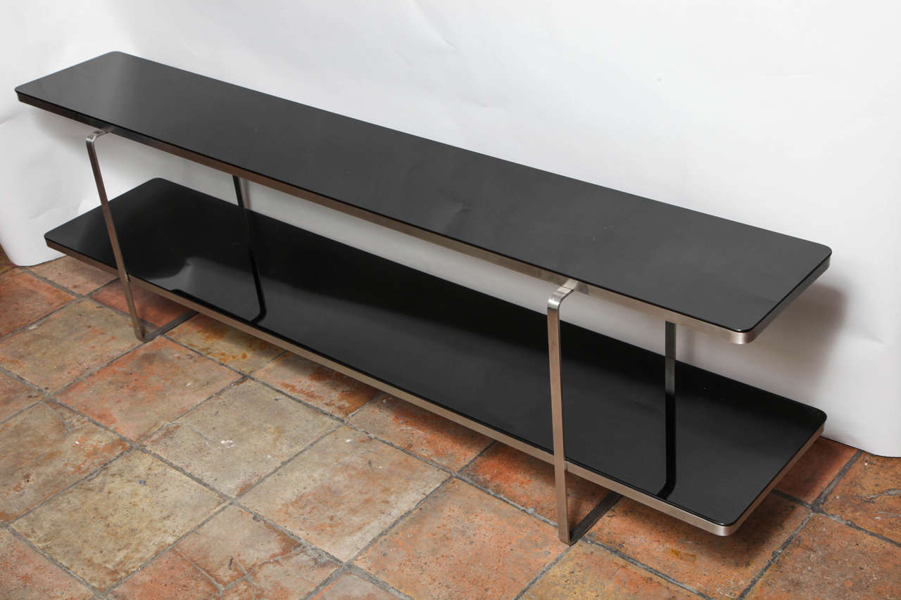 TwoTiered Long Modernist Black Glass Console Table at 1stDibs two