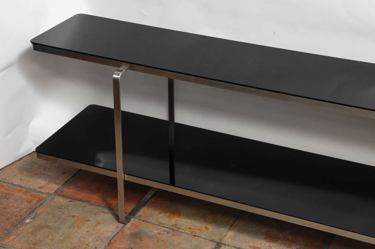 TwoTiered Long Modernist Black Glass Console Table at 1stDibs two