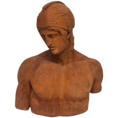 Life-Size Terra Cotta Bust of a Roman Warrior, Italy 19th Century