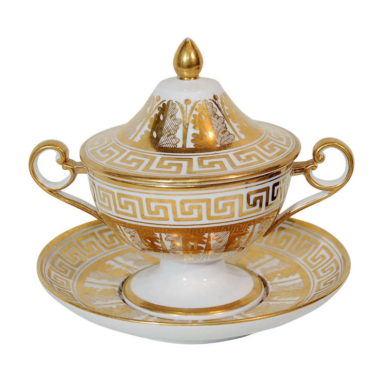 A Gilded Coalport Covered Cup with Greek Key and Acanthus Leaf