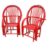 Four Adirondack-style Red Painted Chairs