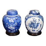 Two Chinese Blue and White Covered Ginger Jars