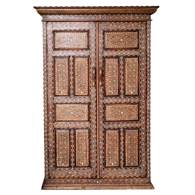Anglo-Indian Large Teak with Bone and Ebony Inlaid Cabinet