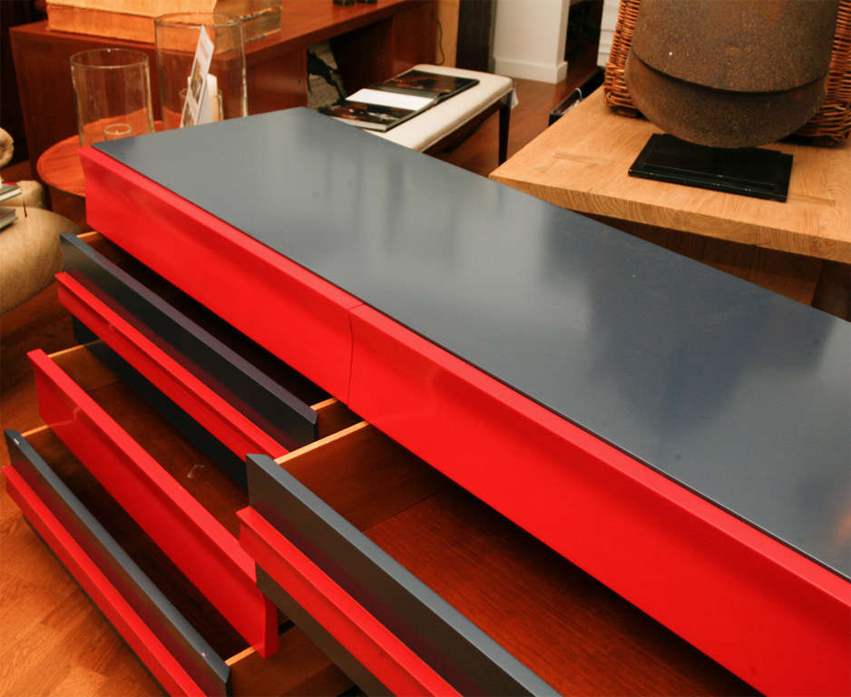 American Blue and Red Lacquered Dresser