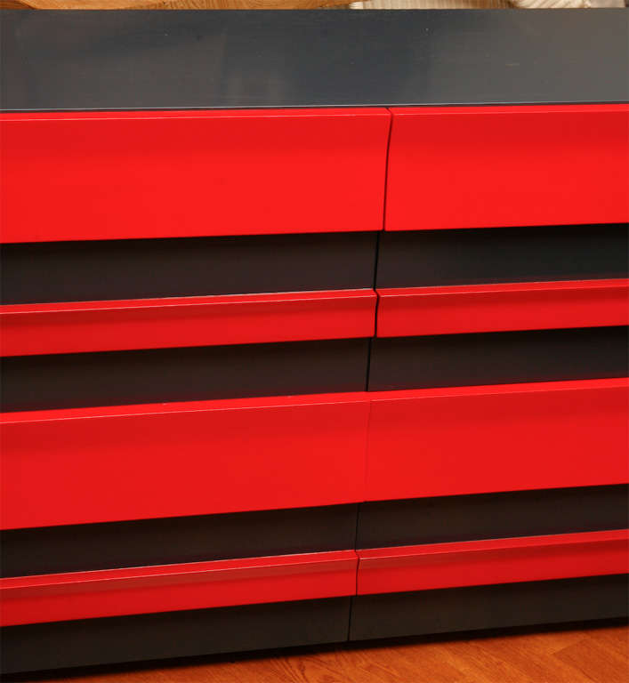 Mid-20th Century Blue and Red Lacquered Dresser