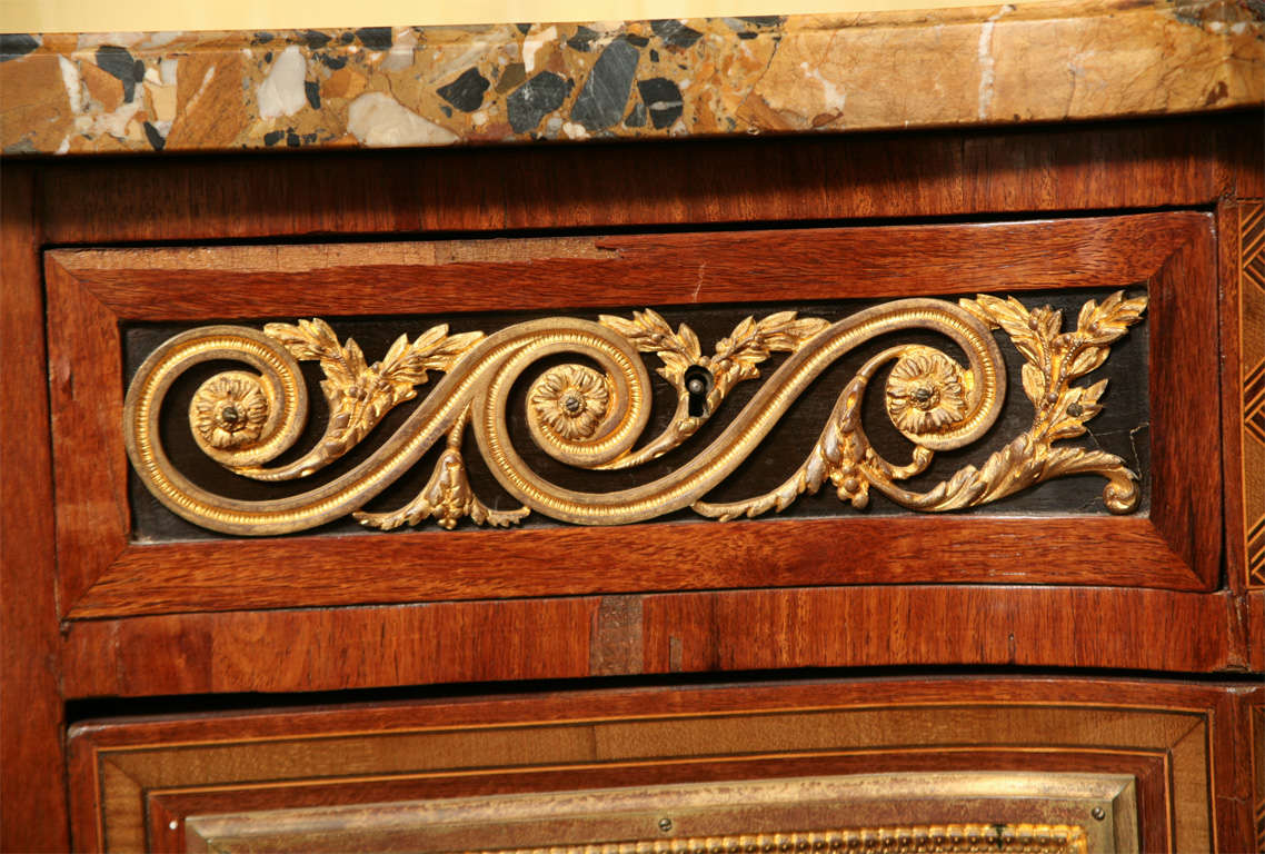 19th Century Louis XVI Style Marquetry Inlaid Marble-Top Commode For Sale