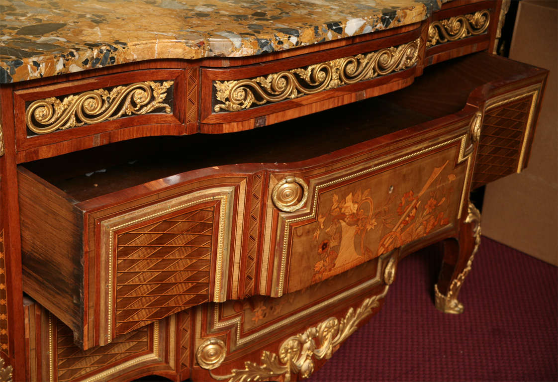 Louis XVI Style Marquetry Inlaid Marble-Top Commode For Sale 2