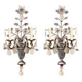 Pair of Bagues-style Cut Glass, Rock Crystal and Bronze Sconces