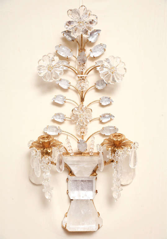 Set of four rock crystal and gilt metal chinoiserie style wall light sconces.
Stock number: LS10.