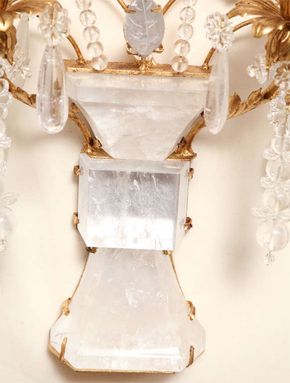 Unknown Set of Four Rock Crystal and Gilt Metal Chinoiserie Style Wall Light Sconces For Sale