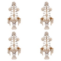 Set of Four Rock Crystal and Gilt Metal Chinoiserie Style Wall Light Sconces