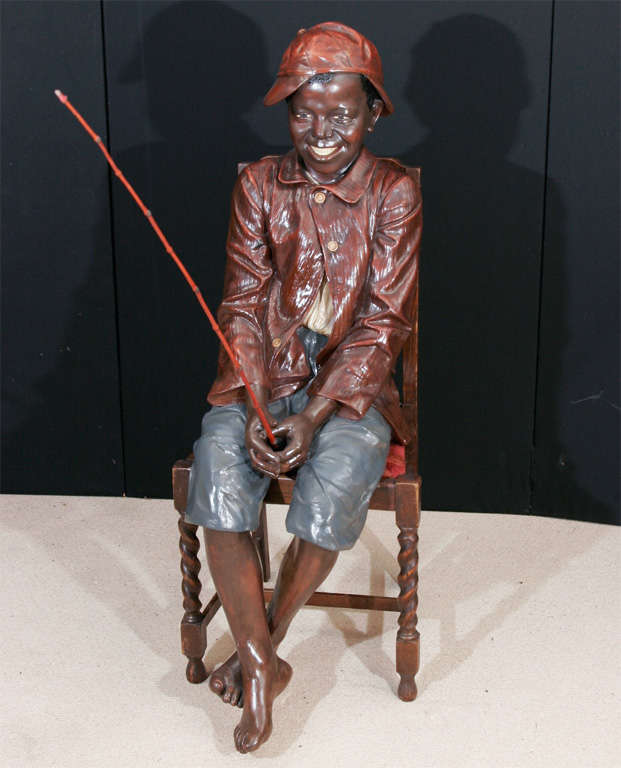 A Goldscheider polychrome painted terracotta figure of a young fisherman.

In 1885, Friedrich Goldscheider came from the small Bohemian city of Pilsen to Vienna and founded the Goldscheider Manufactory and Majolica Factory. It became one of the most