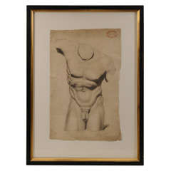 Male Torso, Drawing in Pencil, Original, Framed