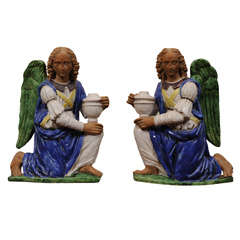 Pair of Majolica Angels, Candle Holders
