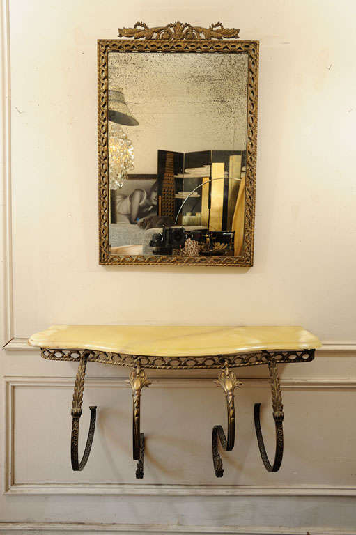 Set of  Alabaster top Console and Mirror
