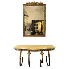Set of  Alabaster top Console and Mirror