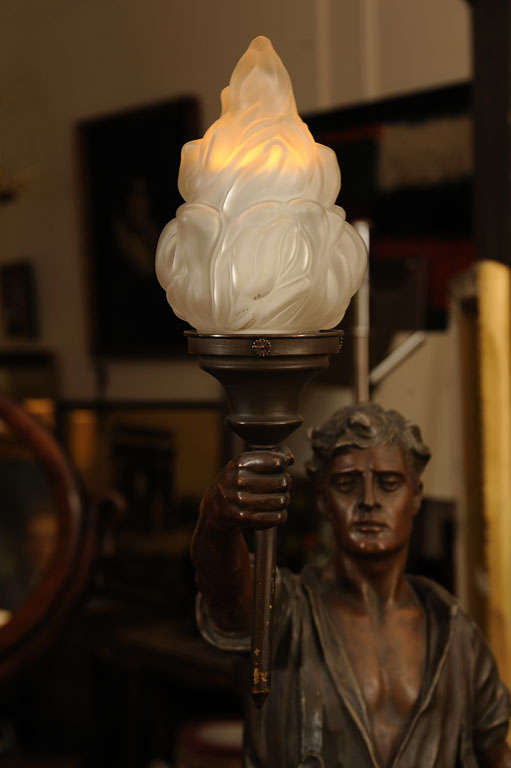 Art Deco Bronze Sculpture, Desk Lamp by Victor Seifert, signet For Sale 5