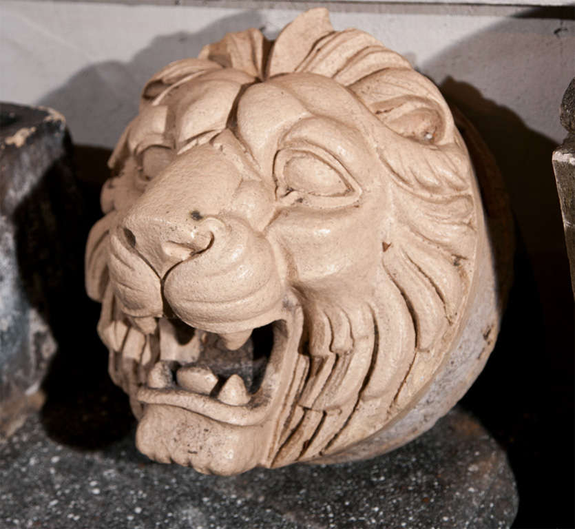 Neoclassical Fine Pair of Fireclay Lion Roundels/Fountainmasks For Sale