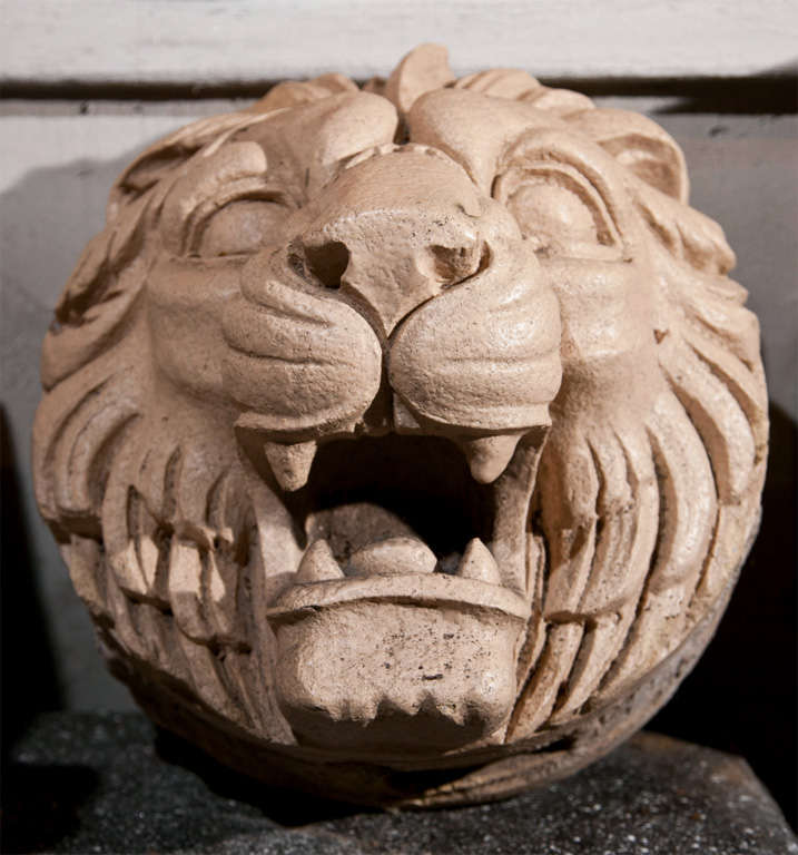 19th Century Fine Pair of Fireclay Lion Roundels/Fountainmasks For Sale