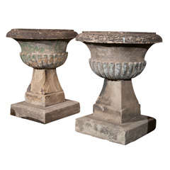 Early Pair of English Carved Stone Urns