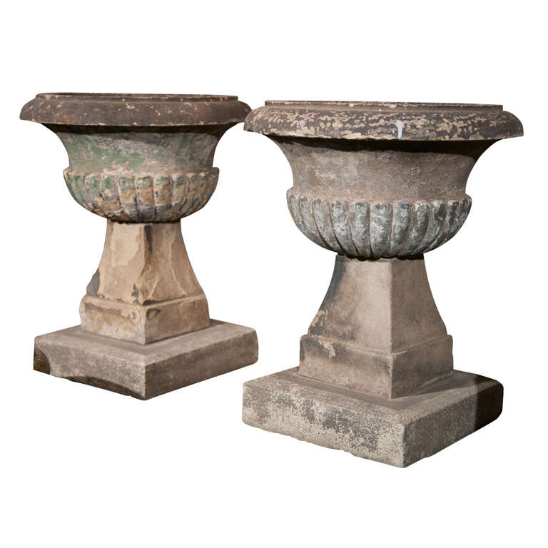 Early Pair of English Carved Stone Urns