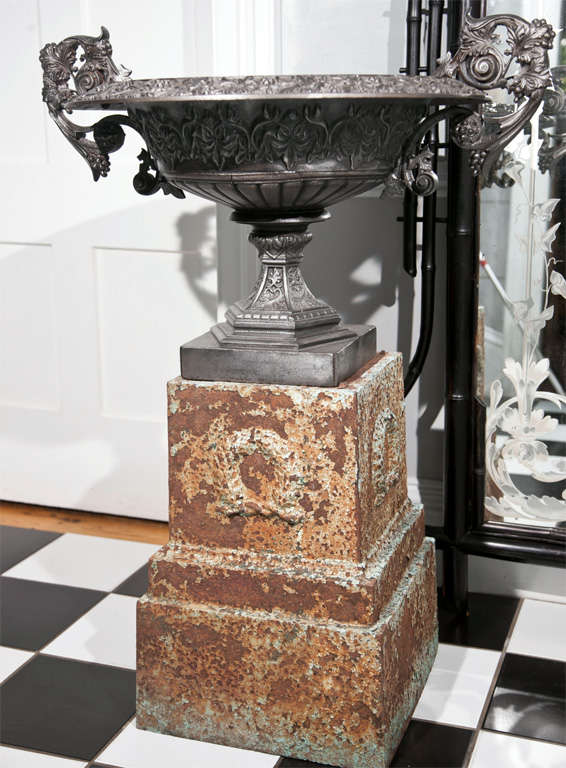 Rare Polished Cast Iron Tazza Urn on Plinth