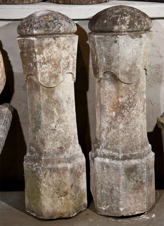 Pair of Elegant Carved Stone Garden Gate Pillars at 1stdibs