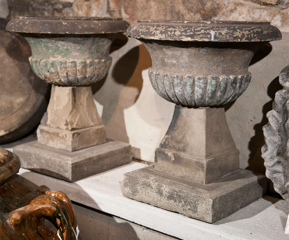 Early Pair of English Carved Stone Urns For Sale at 1stdibs