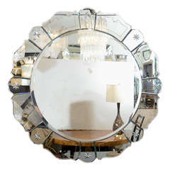 Round Venetian Mirror with 24K Gold Eglomise Detailing