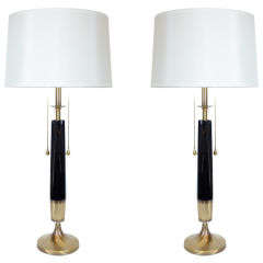 Ultra Chic Pair of Modernist Brass Table Lamps