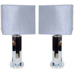 Pair of Handsome Hexagonal Chromed Table Lamps