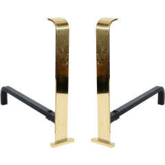 Pair of Modernist Slender Brass Andirons