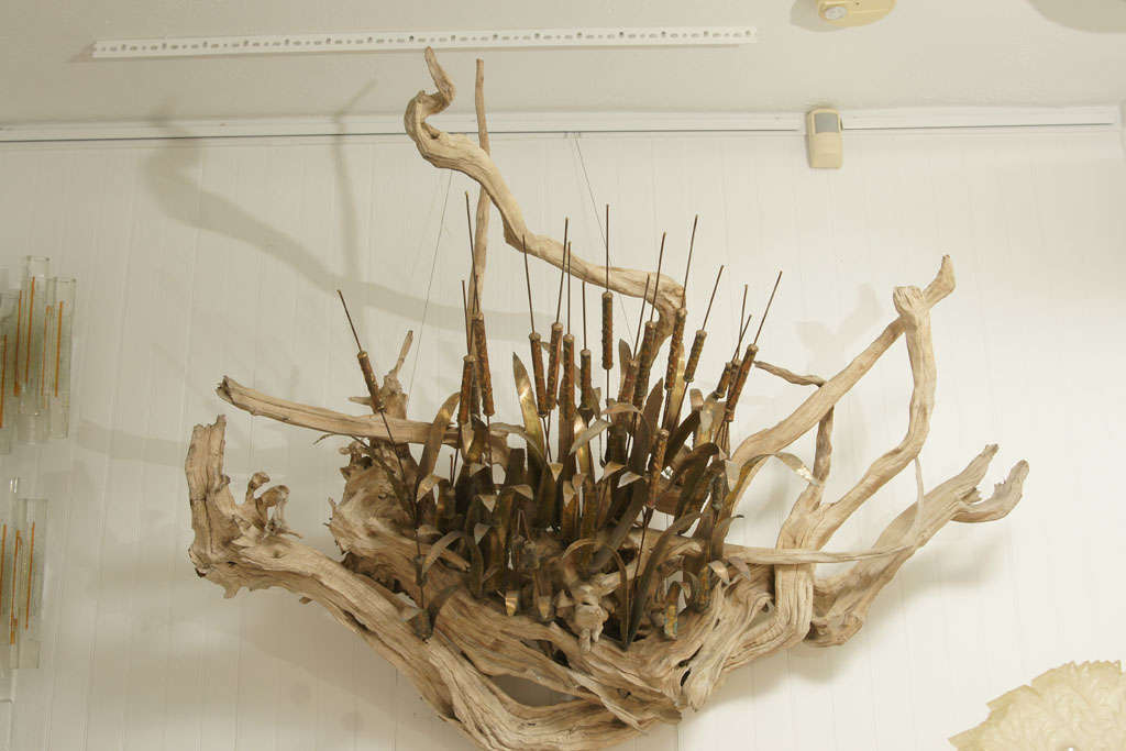 Driftwood and Brass Wall Sculpture In Excellent Condition In Bridgehampton, NY