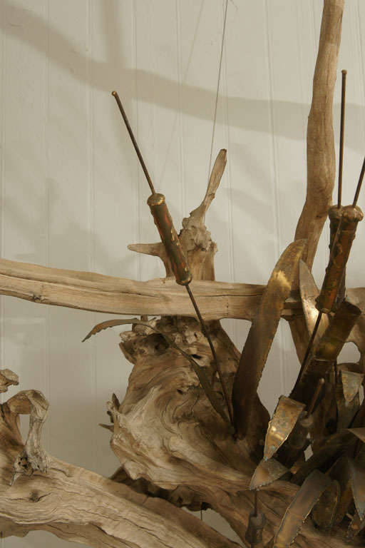 Mid-20th Century Driftwood and Brass Wall Sculpture