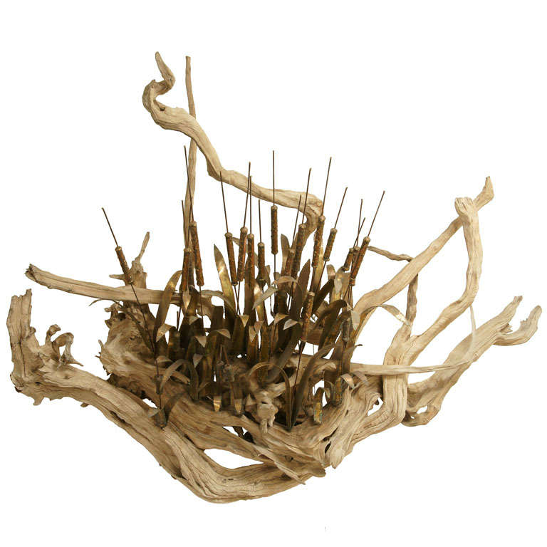 Driftwood and Brass Wall Sculpture